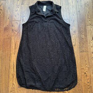 Faded Glory Black Lace Sleeveless Collared Dress XL Lined & Knee Length